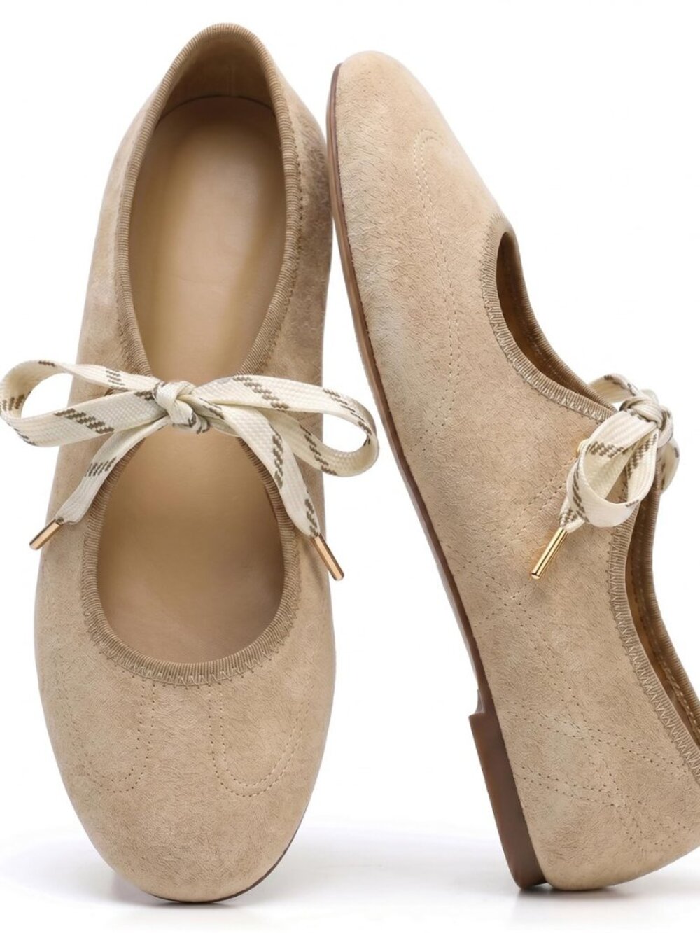 Lace up Ballet Flats for Women Round Toe Mary Jane Ballerina Flats